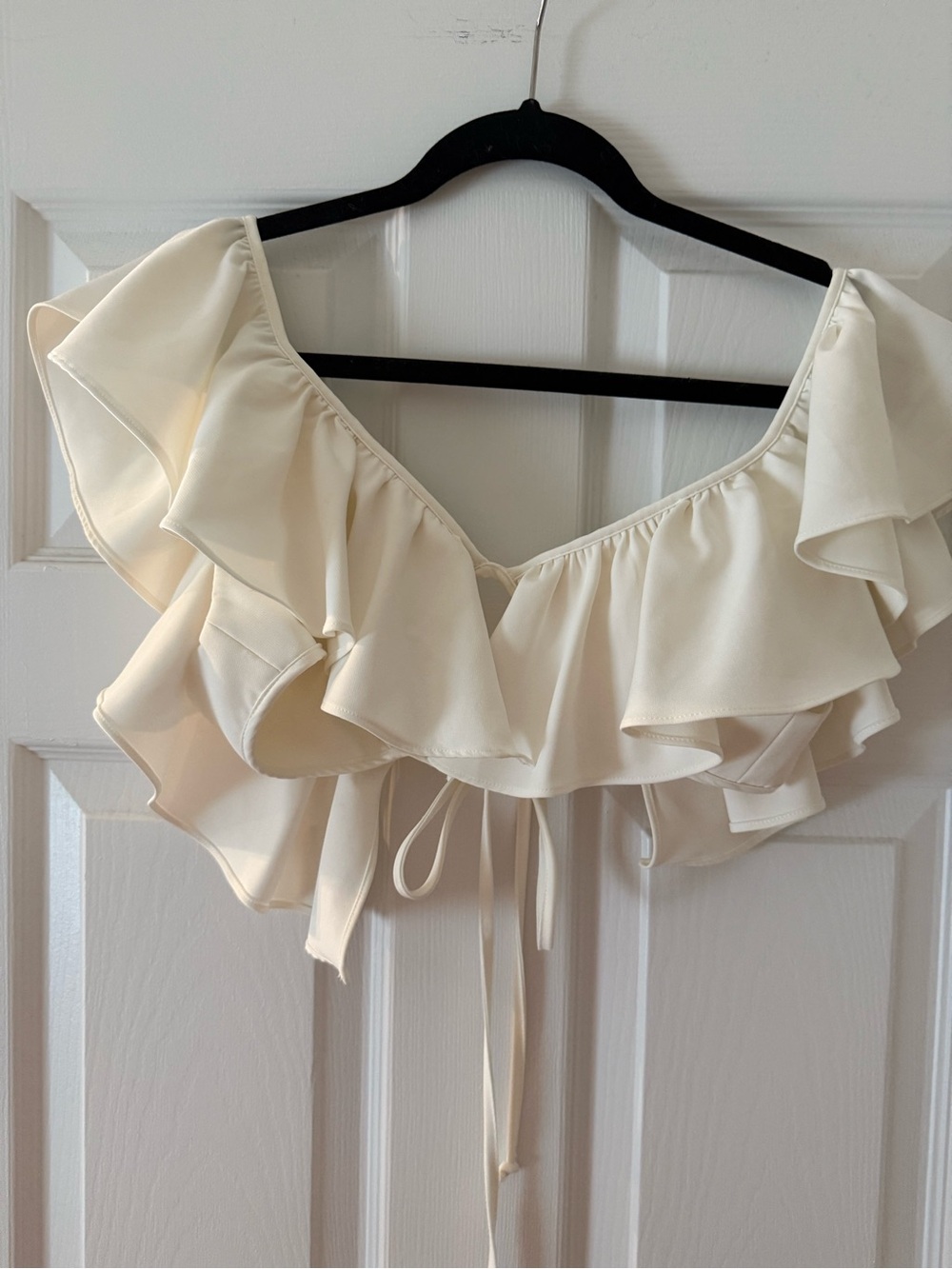 REVOLVE Ruffled Off-Shoulder Crop Top - Cream